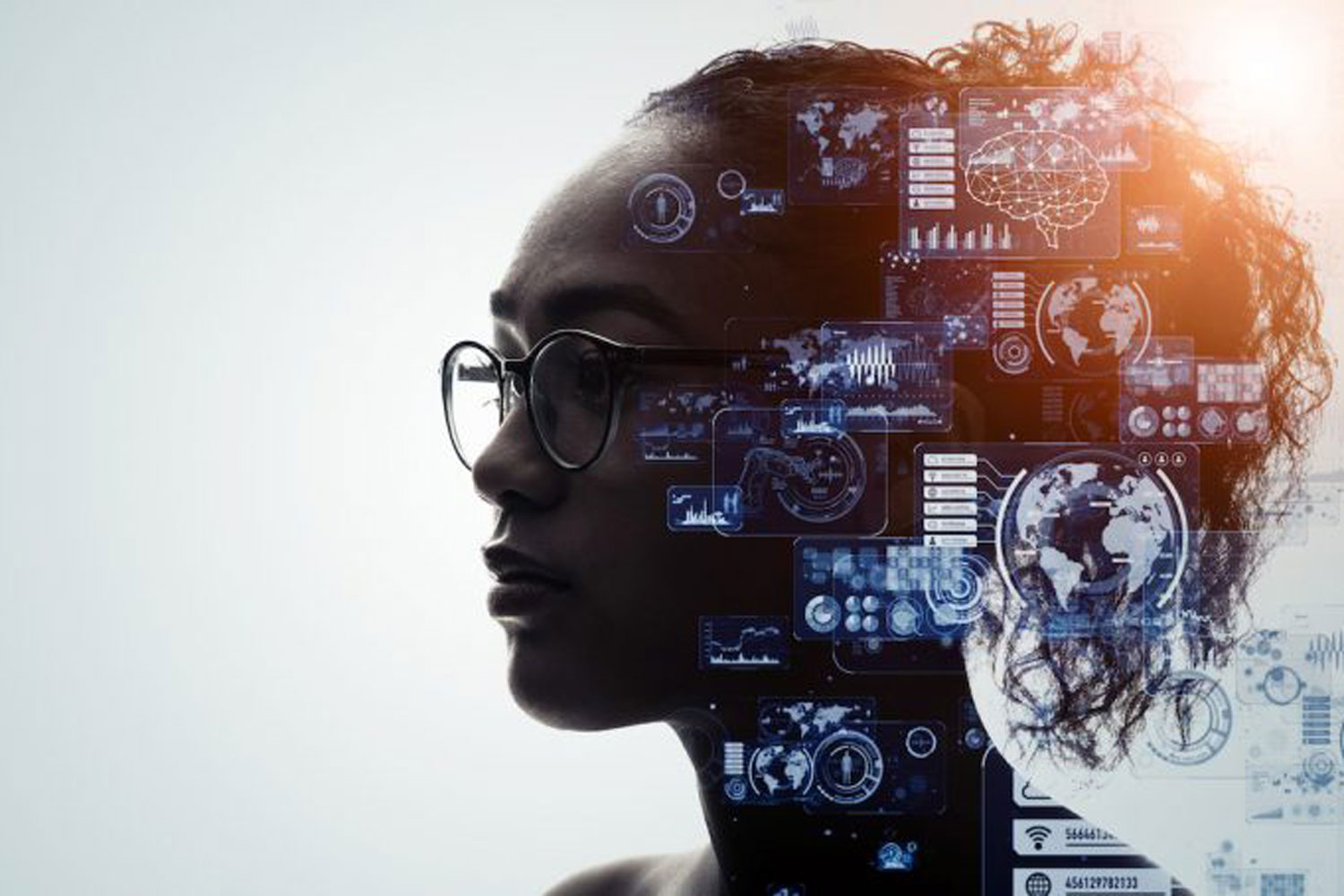 futuristic image of woman with thoughts in head